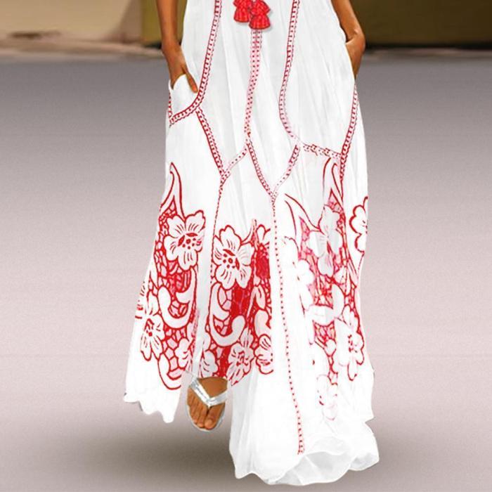 Chinese-Style Printed Cotton And Linen Casual Dress