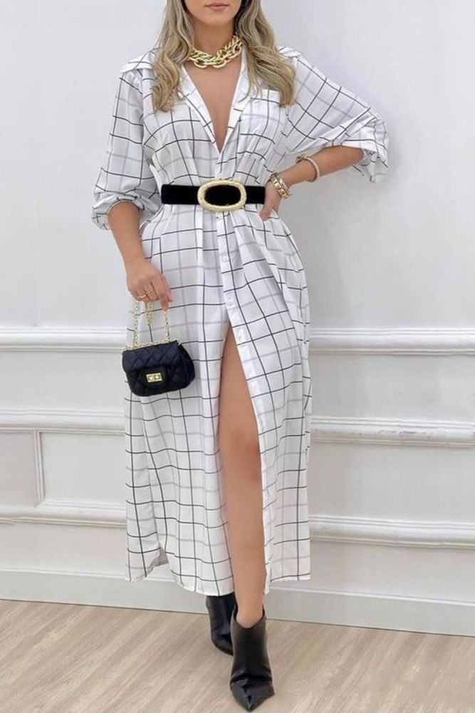 Autumn Shirt Dress Women Fashion Casual Loose Plaid Print Long Sleeve Shirt Dress Women