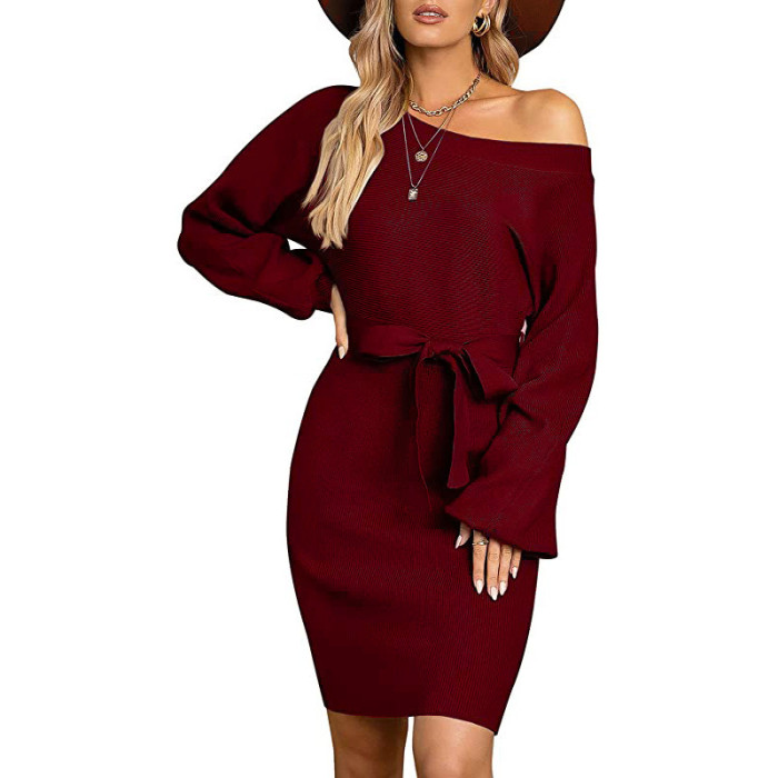 Autumn Winter Bandage Knitted Dress Women Casual Solid Hip Dress For Women 2020 New Elegant