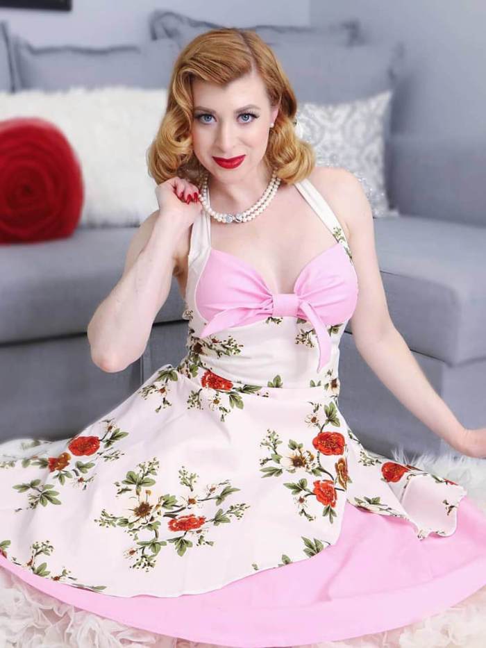 Pink 1950s Halter Floral Swing Dress