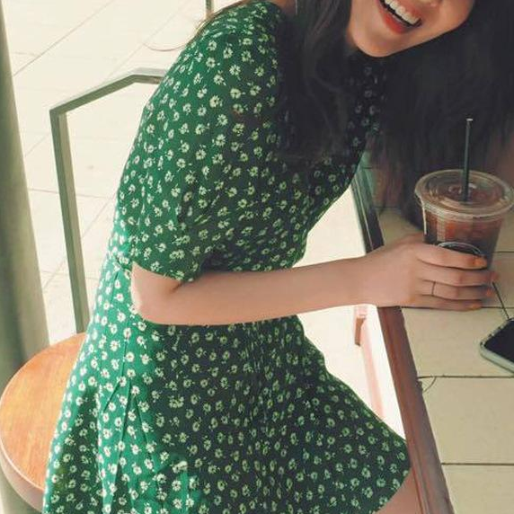 New Summer Dress Girls Boho Party Chiffon Female Vintage Dress green dot short Sleeve Women Dresses Robe Vestido