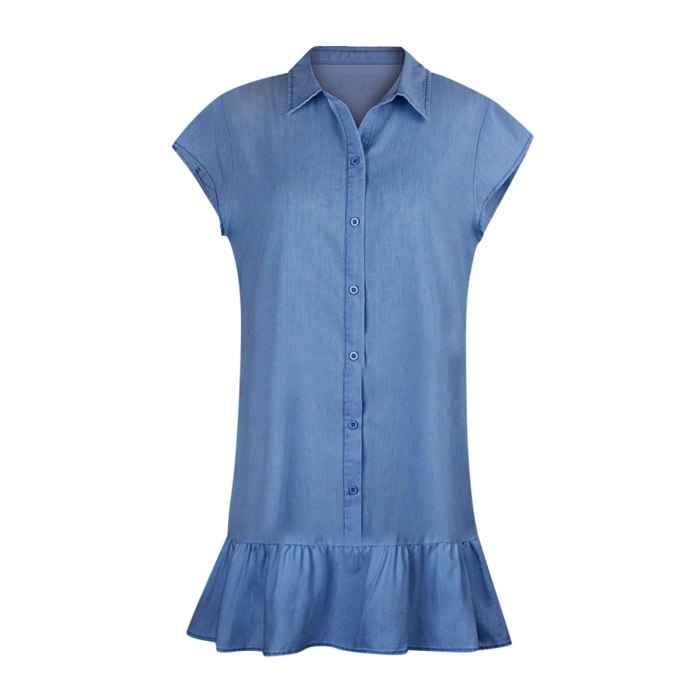 Women Fashion Denim Buttons Dress Solid Short Sleeve Loose Casual Dress summer dress