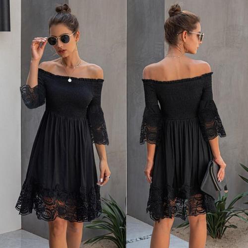 Sexy Off Shoulder Women Summer Dress Stitching Lace Female Short Sundress Summer Ladies Elastic Mini Dress