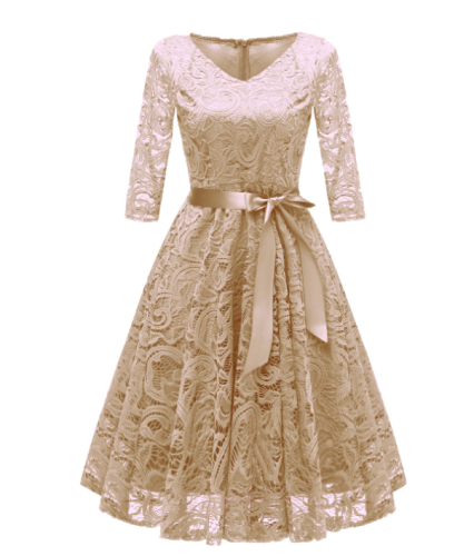 1950s Lace Floral 3/4 Sleeve Dress