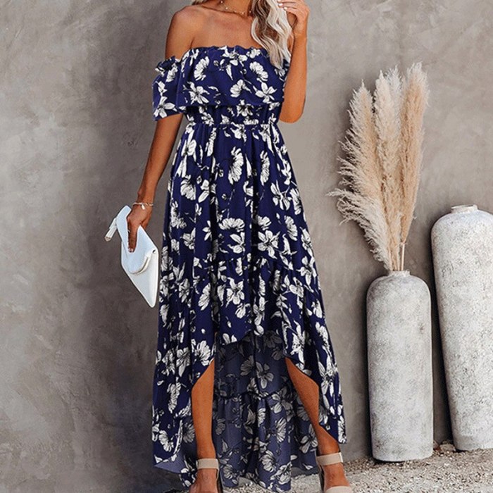 Sexy Off Shoulder Ruffle Maxi Dresses 2021 Spring Floral Printed Long Party Dress Summer Short Sleeve Loose A-Line Dress Vestido