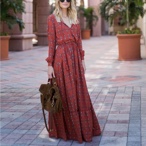 Casual Sexy Deep V Neck Printed Vacation Dresses