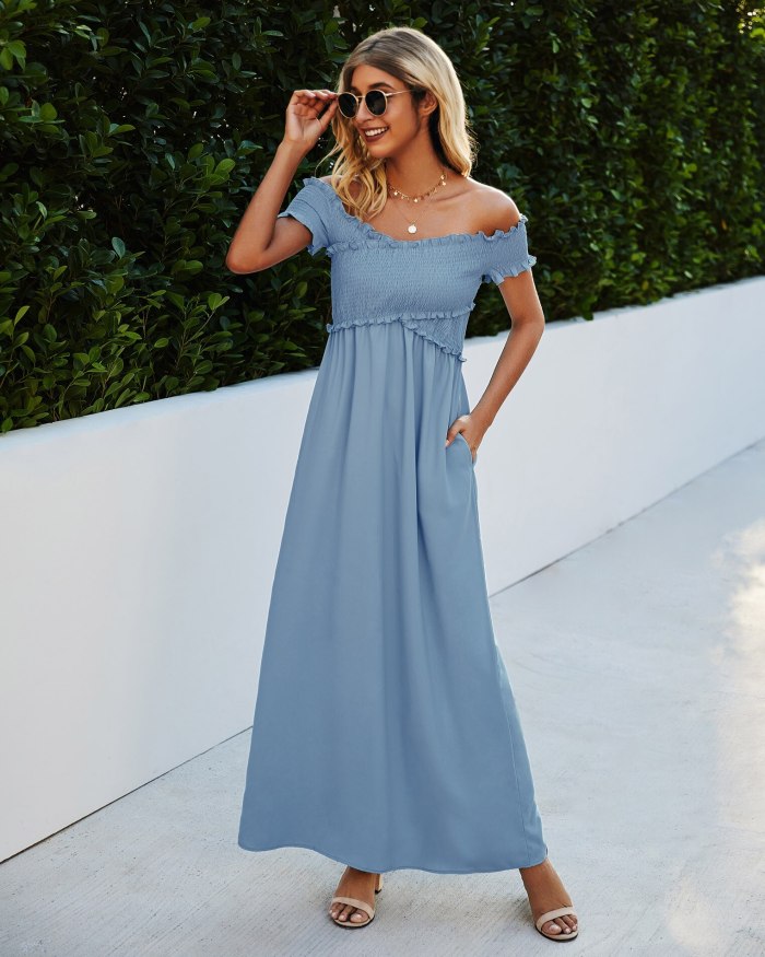 Women Strapless Sexy Long Dress Summer 2021 Female Off Shoulder Party Beach Dresses Femme Fashion Navy Blue Vestidos