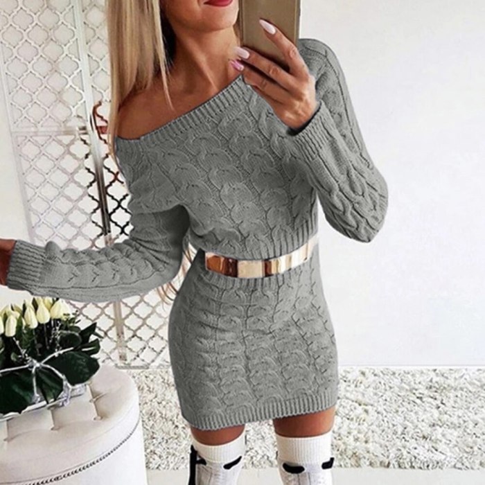 Sexy Bodycon Sweater Dress Women Casual Knitted Mini Dress