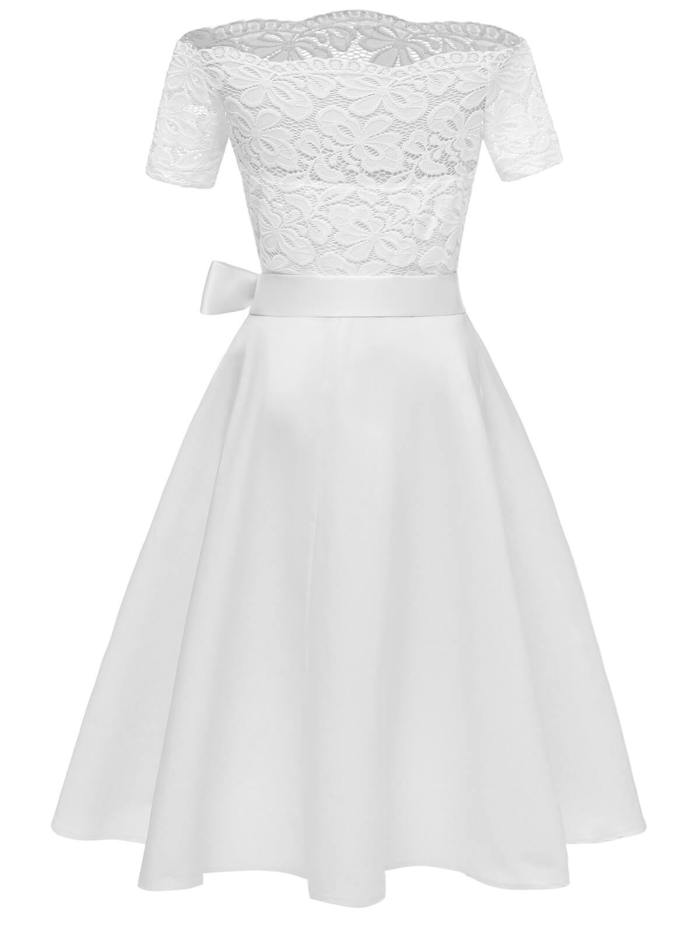 1950s Lace Off Shoulder Bow Dress