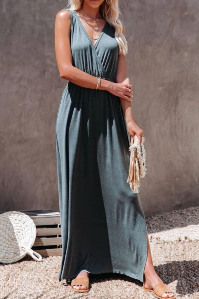 Sexy Elegant Women Dress 2021 Summer Casual Deep V-neck Spaghetti Straps Loose Maxi Dress