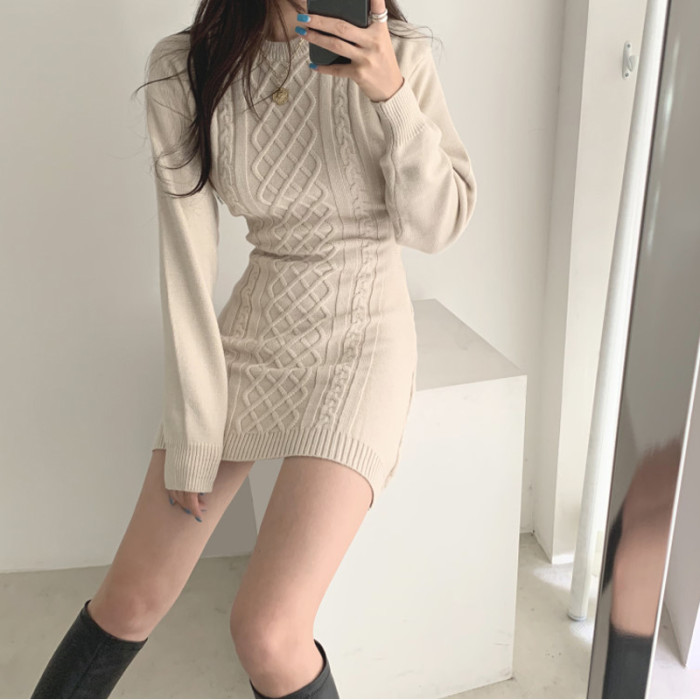 Knitted Round Neck Sweater Bodycon Dress