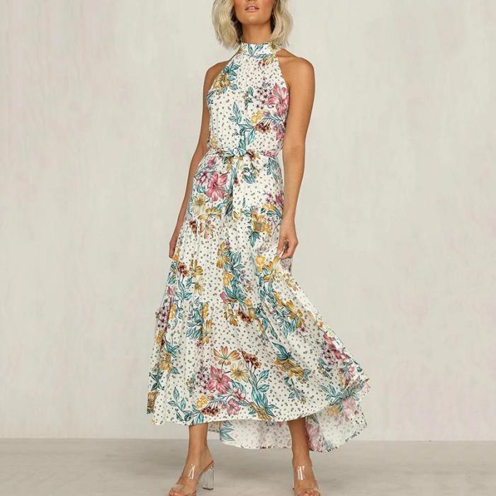 Pleated Floral Print Maxi Dress