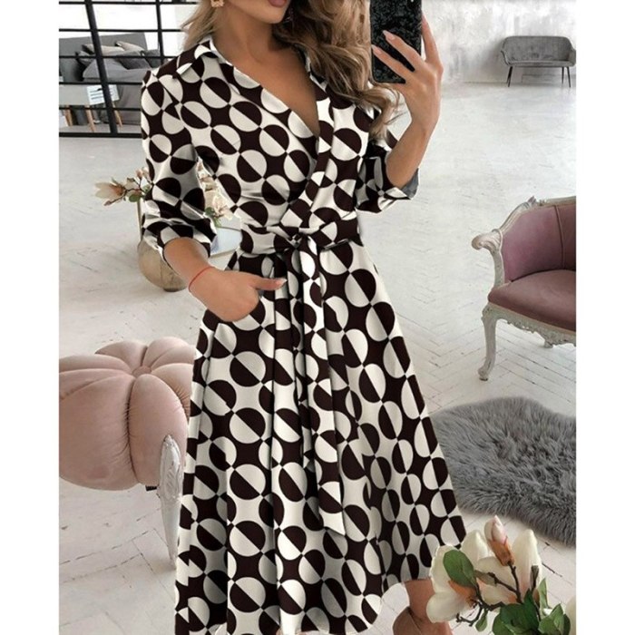 Women Casual Long Sleeve Woman Dress Loose A-Line Print Maxi Shirt Dresses