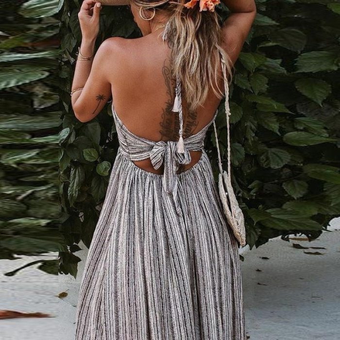 Sexy Backless Strapless Print Dress Summer Split Maxi Beach Sundress Dress Boho Long Dresses Vestidos Femme