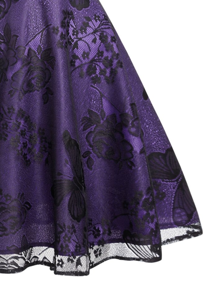 Purple 1950s Lace Floral Dress