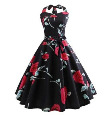 Summer Dress 2020 Robe Vintage Pin Up Dress Women Floral Print Halter Big Swing 1950s 60s Retro Rockabilly Party Dresses Vestido