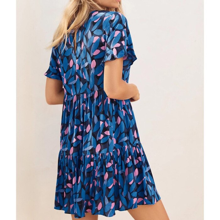 Summer Bohemia Short Butterfly Sleeve Print Dress Women Casual Loose O Neck Mini Dress 2021 Fashion Ruffle Woman Beach Sundress
