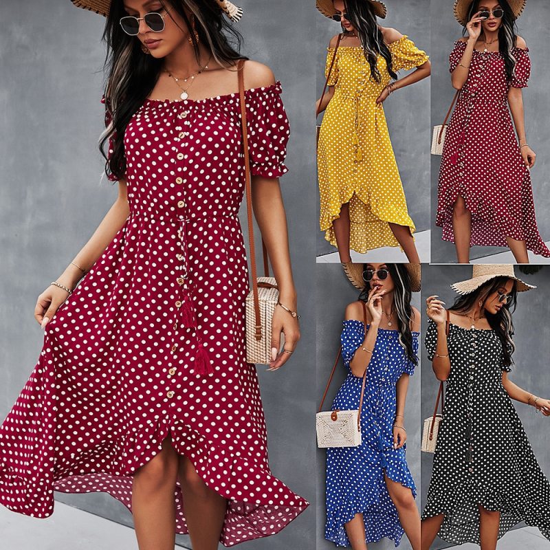 Women Summer Short-sleeve Polka-dot Print Dress Sexy Off The Shoulder Beach Dress Backless Dresses 2021 Ladies Clothing y2k Blue