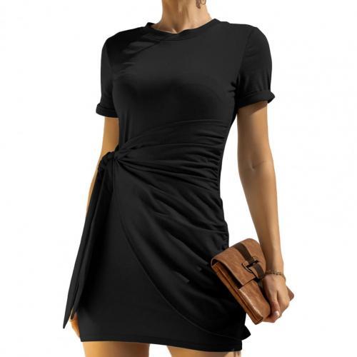Women Dresses Short Sleeve Skin-friendly Polyester Fiber Solid Summer Dresses for Summer Streetwear Dress