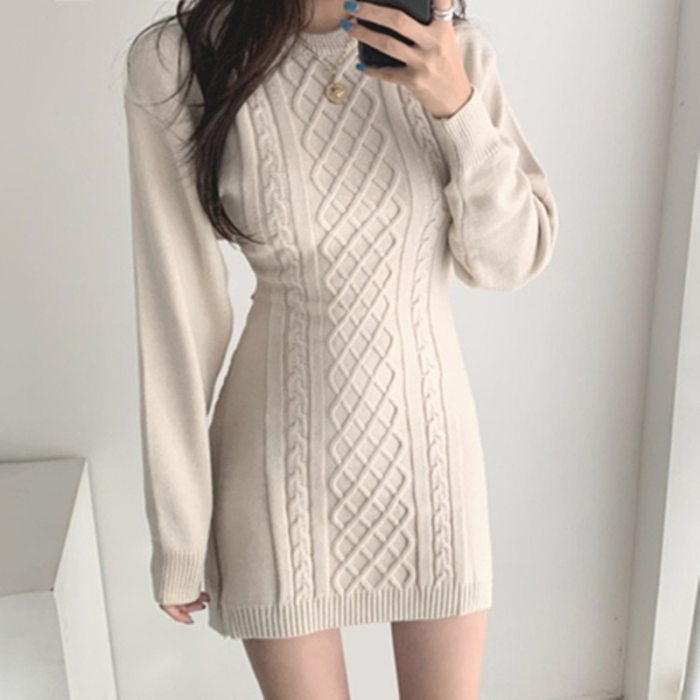 Hollow Out Bodycon Sweater Dress Twist Knitted Mini Dress