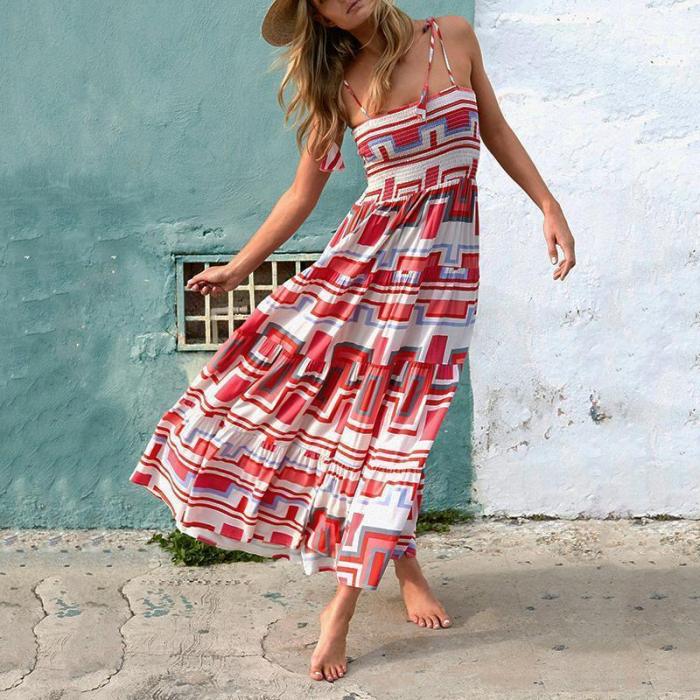 Cotton And Linen Floral Printed Vacation Maxi Dress