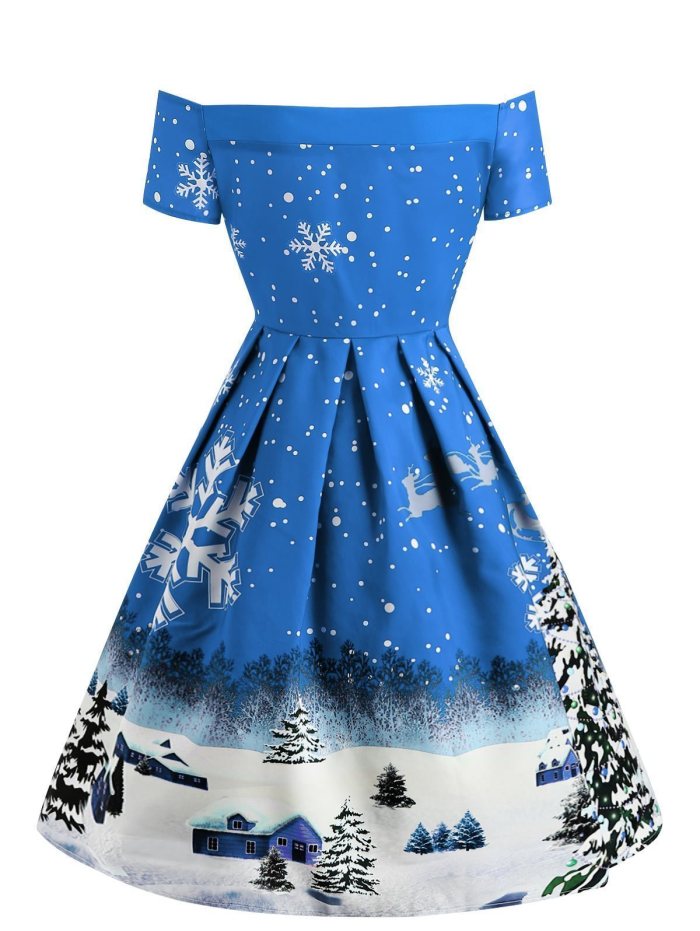 1950s Snowfall Off Shoulder Dress