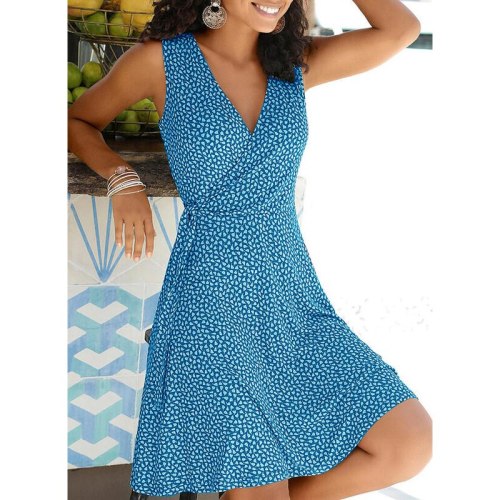 Casual Polka Dot Dress Women V Neck Sleeveless Bandage Beach Dress Summer Bohemian Dresses