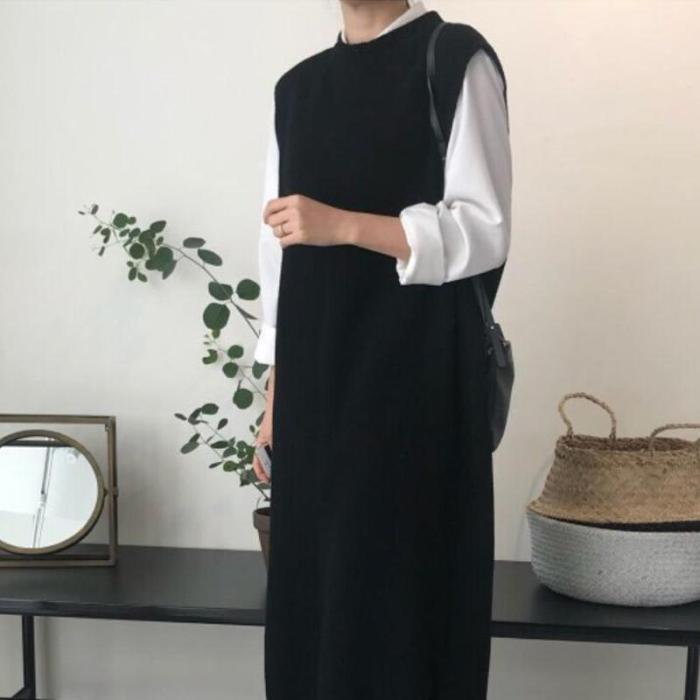Fashion Pure Color Long Knitted Vest Maxi Dress