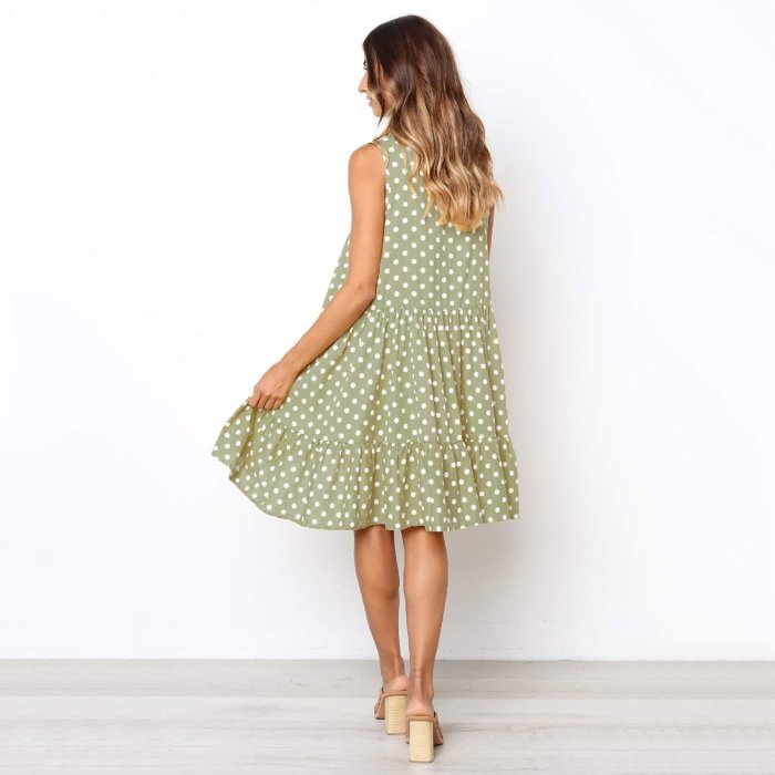 Summer Dot Printed A-Line Ruffle Mini Dress