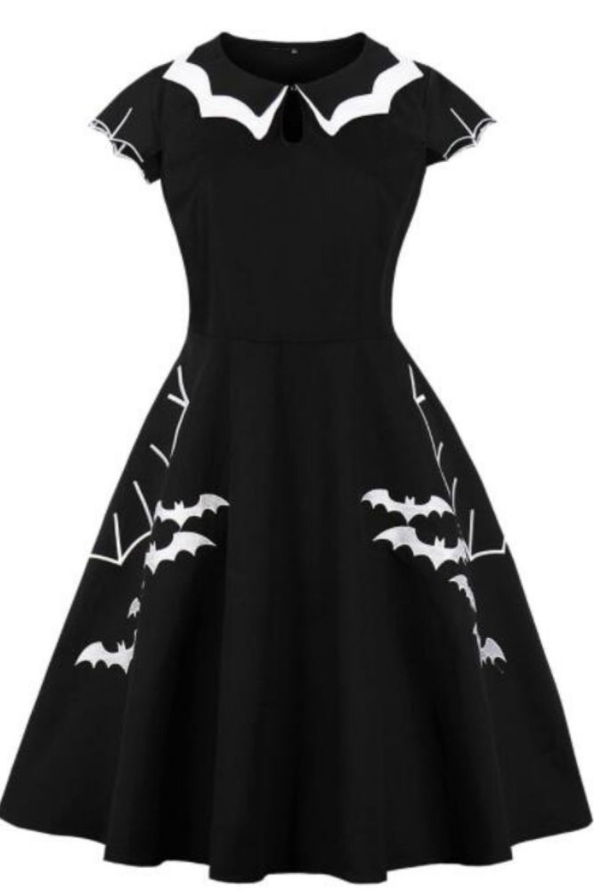 Halloween 5XL 4XL Plus Size Bat Embroidery Dress Women Punk Party Dresses Bowknot Self Gothic Dress Clothing Swing Vestidos