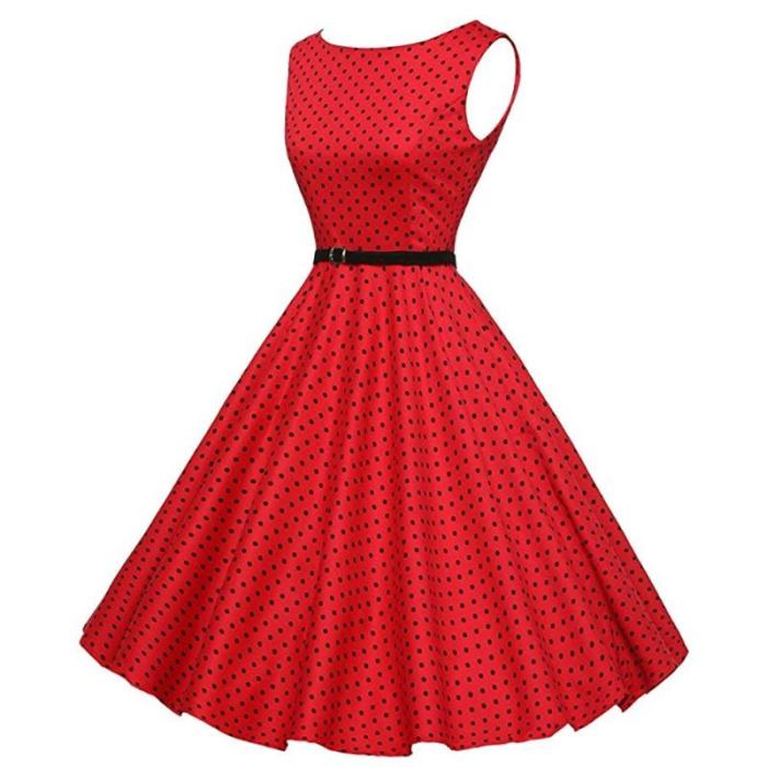1950s Red Retro Polka Dot Sleeveless Dress Women Plus Size 70s Vintage Swing Gala Belted Rockabilly Festival Dresses Petticoat