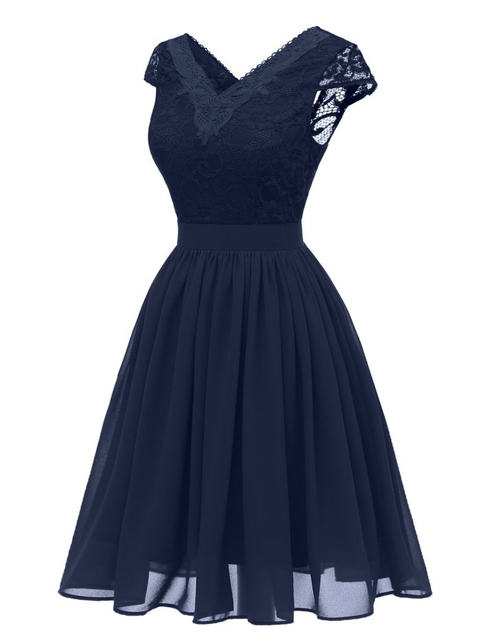 1950S Lace Patchwork Chiffon Dress