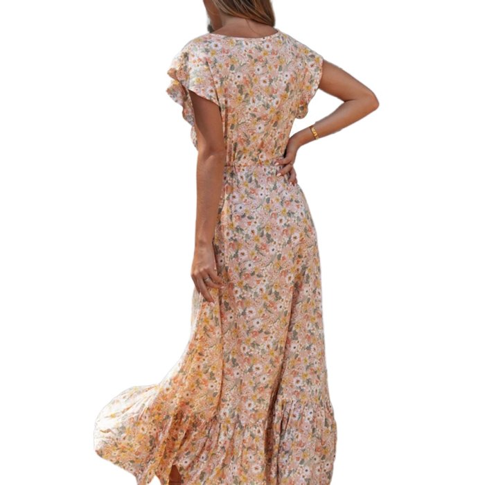 Floral Print Long Dress Boho Summer Vestidos Buttons Sashes Ladies Gypsy Maxi Dresses Casual Female Spring New