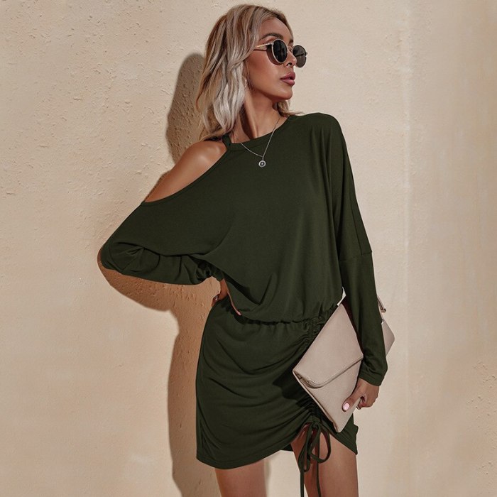 European American women 2021 autumn dress new long-sleeved off-the-shoulder sexy loose-fitting rope party dresses women evening