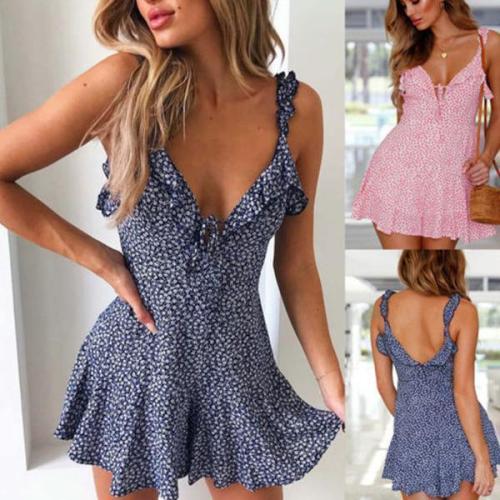 Casual Sexy Deep V Neck Sling Wave Point Mini Dresses