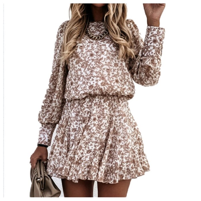 2021 High-Quality Factory Price New Ladies Floral Round Neck Commuter Short Skirt Waist Slimming Dress
