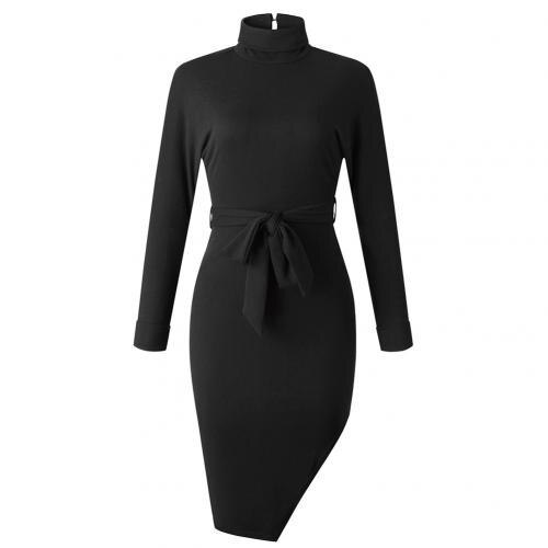 Women Sexy Slim Long Sleeve Irregular Side Solid Color Bandage Bodycon Long Dress Dance Party Costum