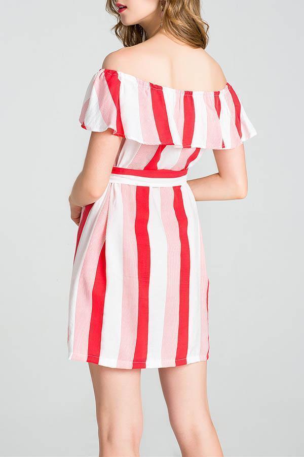 Sexy Off Shoulder Stripe Mini Dress