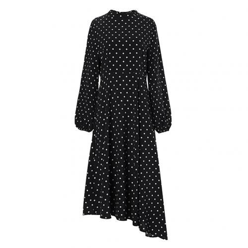 Fashion Women Dress Vintage Long Puff Sleeve Irregular Large Hem Polka Dots Party Midi Dress 2021 Plus Size Casual Loose Dresses