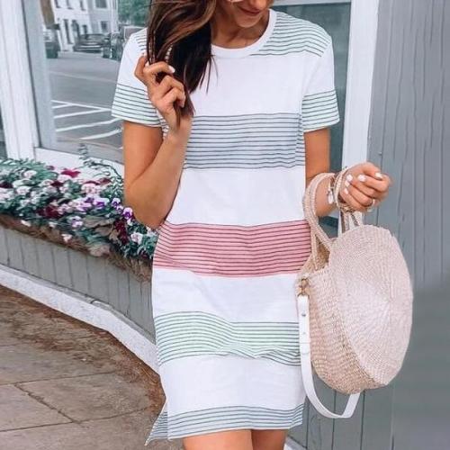 Striped Round Neck Mini Dress