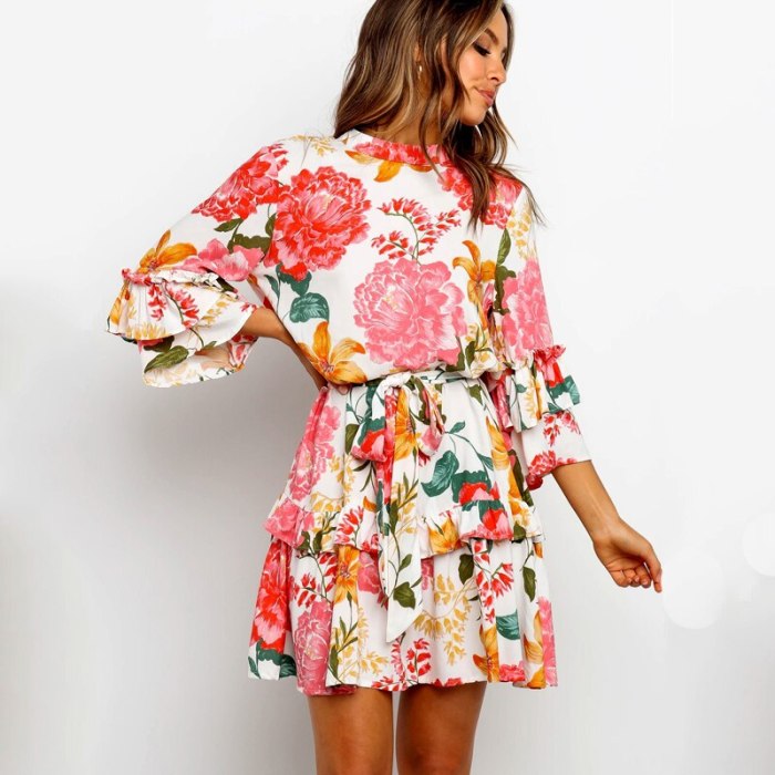 Summer Sexy beach Dress Women 2021 Fashion mini dress Fashion Print Long Sleeve Lace Up Waist sweet Ladies dress women vestidos