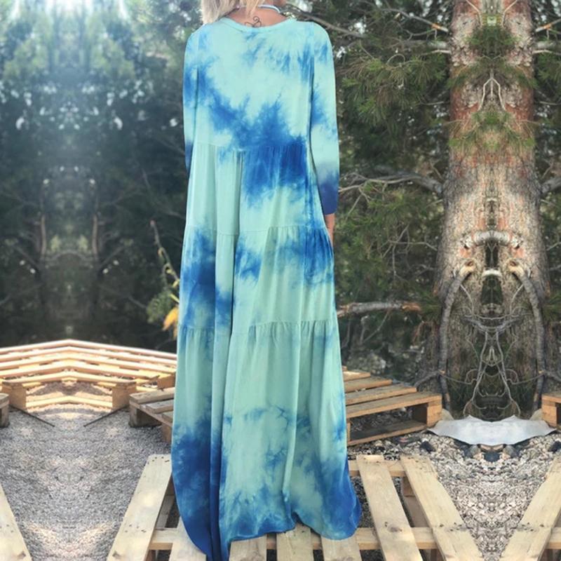 Tie-Dyed Bohemian Long-Sleeved Casual Maxi Dress