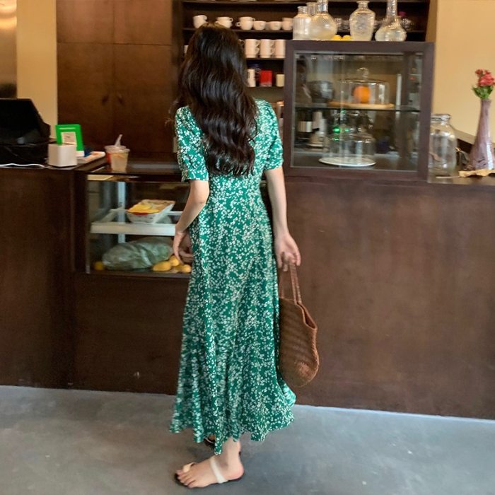 2021 Print Chic French Long Dress Party Summer Vintage Casual Female Dresses Sexy V-neck Boho Beach Sundress Clothing for Women