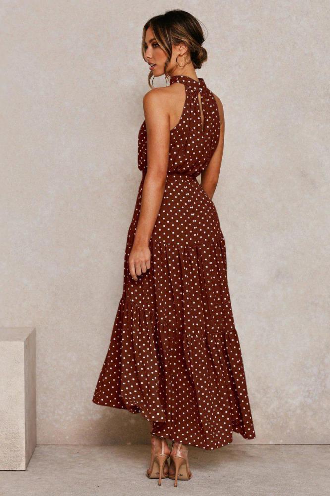 Vintage Printed Round Neck Sleeveless Slim Fit Maxi Dress