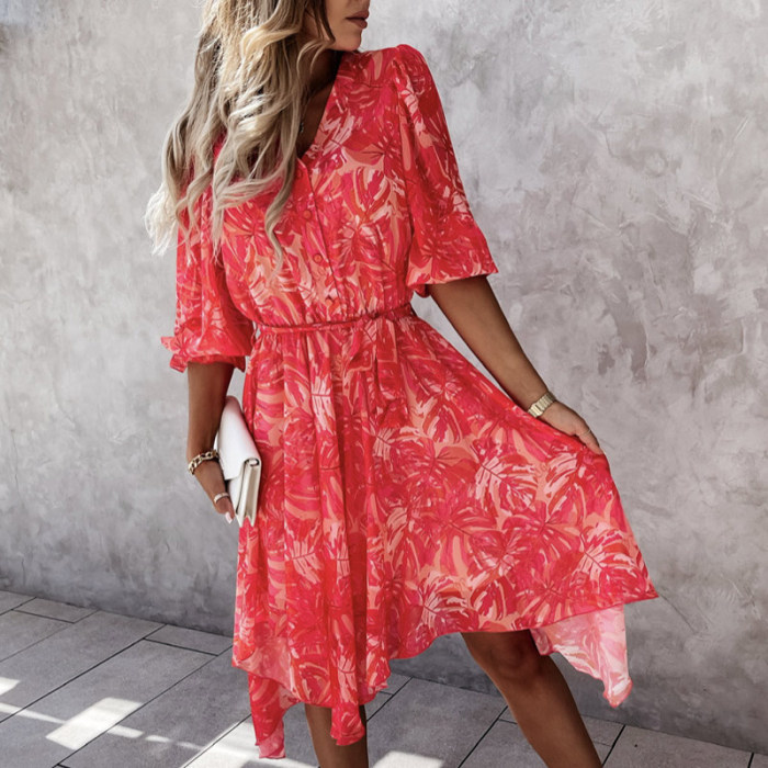 Sexy V-neck Split Floral Print Shirt Dresses 2021 Casual Long Sleeve Boho Summer Beach Dress Women Lace-Up Maxi Dress Vestidos