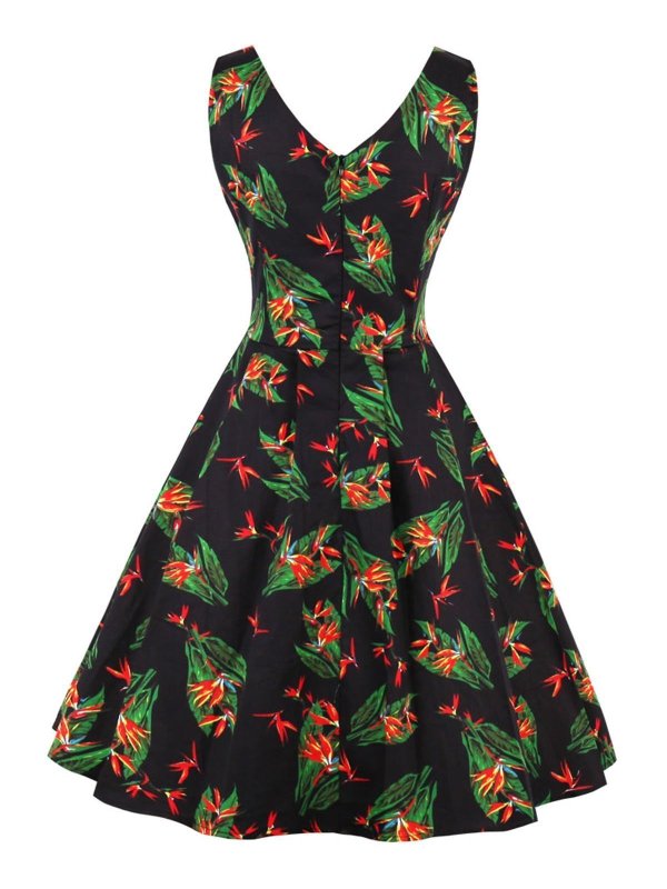 1950s Floral Print Sleeveless Dress