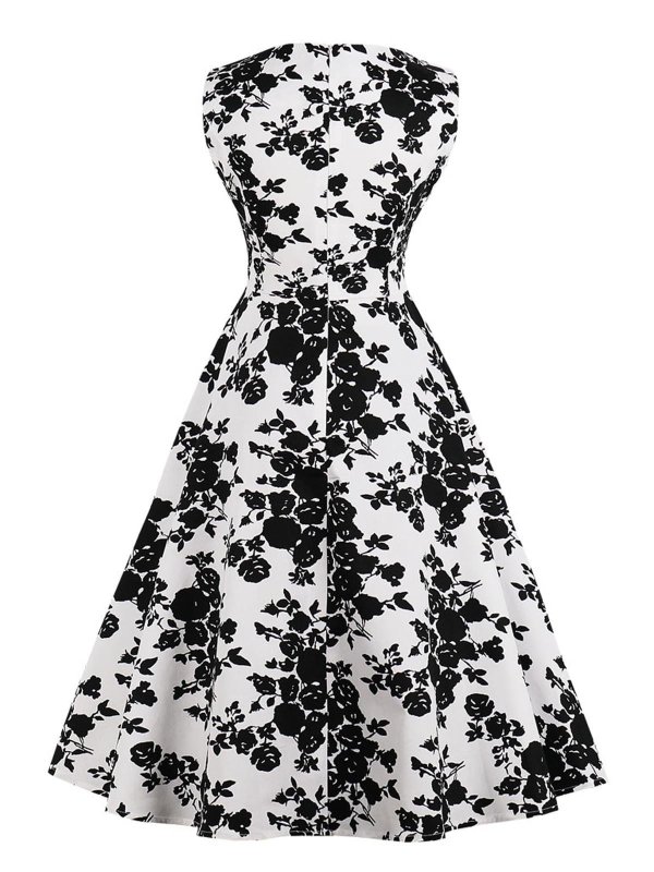 1950s Floral Polka Dot Swing Dress