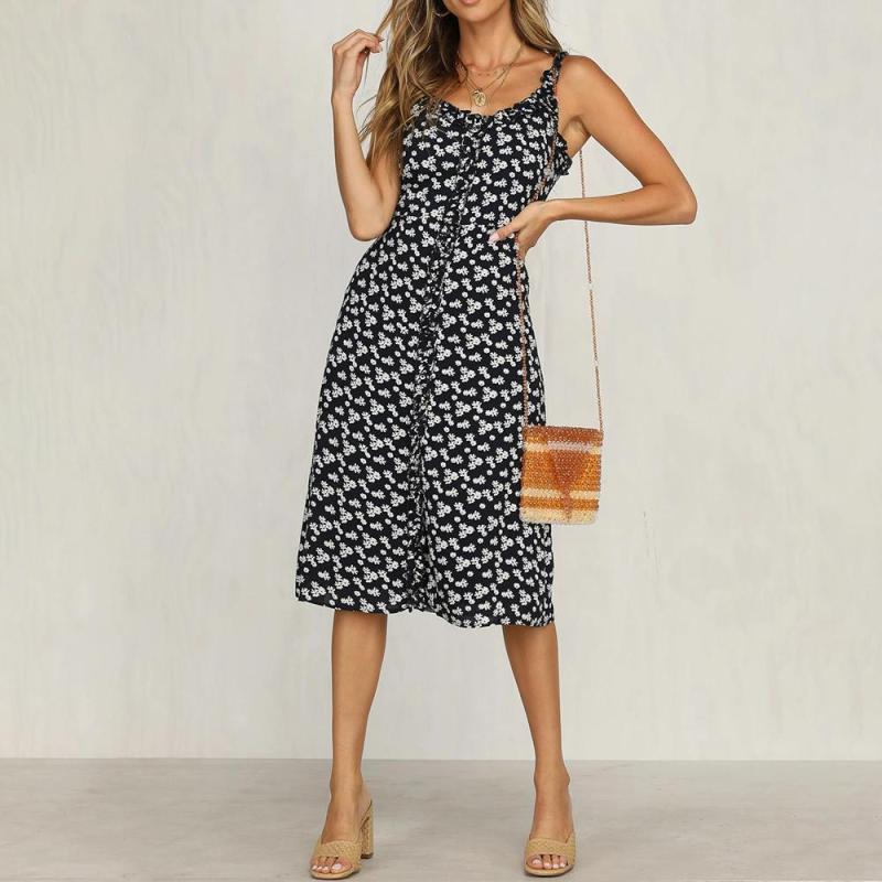 Fashion casual temperament sling retro print dress