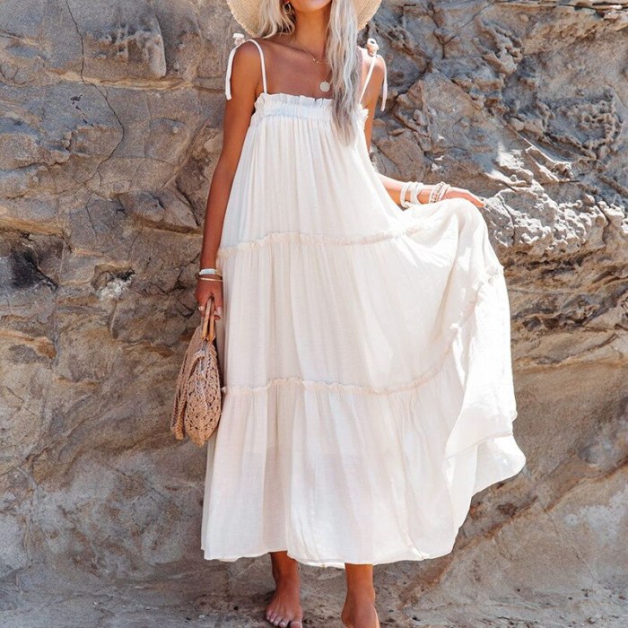 Boho Dress Women Summer Sexy Sling Dress Solid Color Strapless Ankle-Length A-LINE Big Swing Maxi Dresses for Women Lugentolo