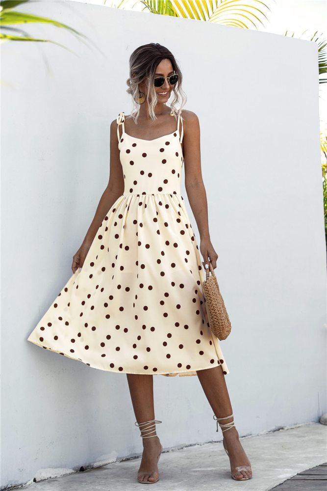 Summer Polka Dot Sleeveless Dresses Women Off Shoulder Vintage Elegant Sexy Party Midi Dress